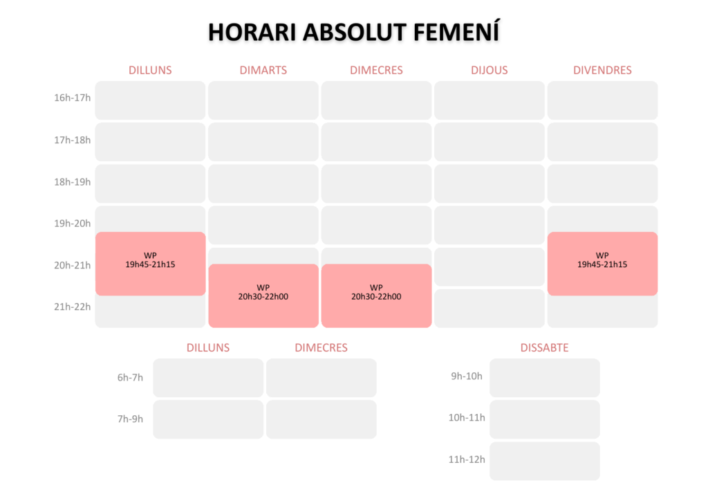 Graella d’horaris 2026/27 · Absolut femení (waterpolo)