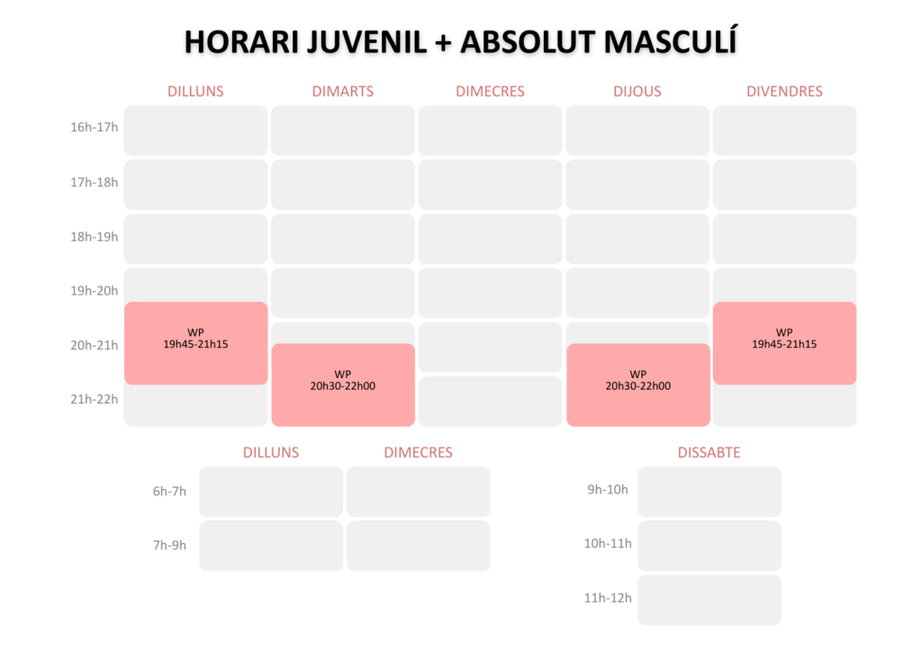 Graella d’horaris 2026/27 · Juvenil i absolut masculí (waterpolo)